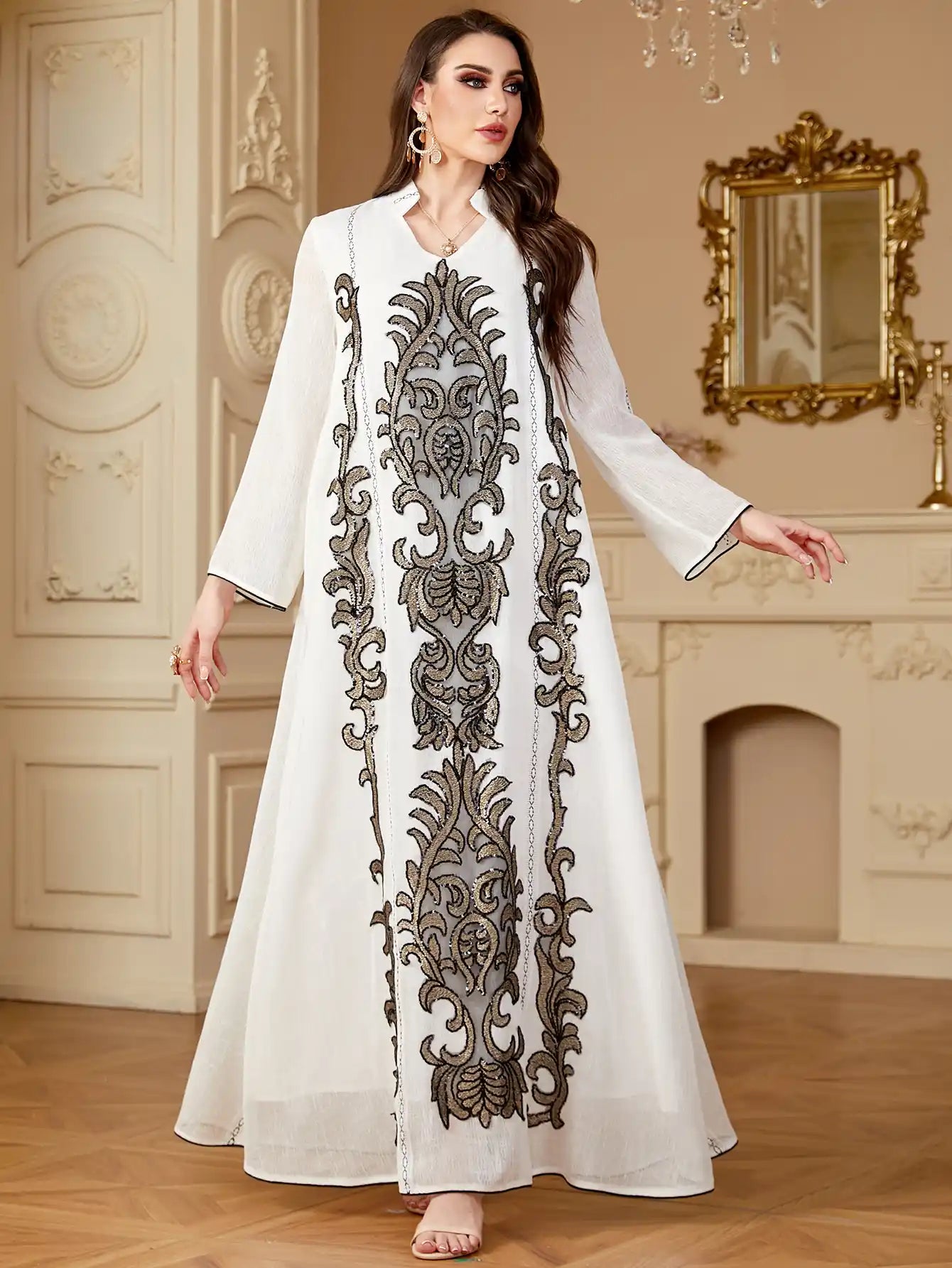4169 Arab Robe Embroidery Floral Dress