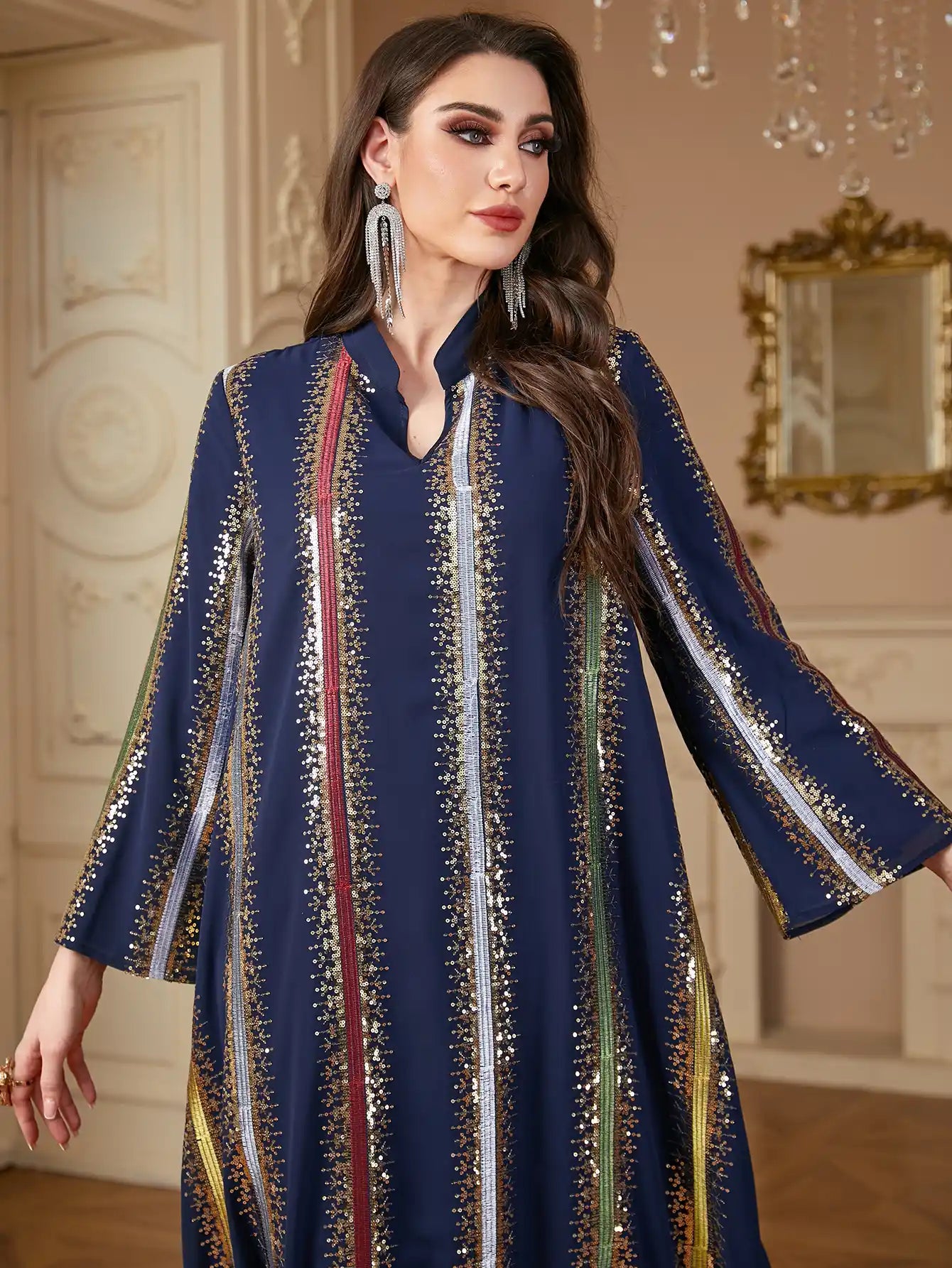 4170 Arab Robe Women's Chiffon Embroidered Muslim Dress