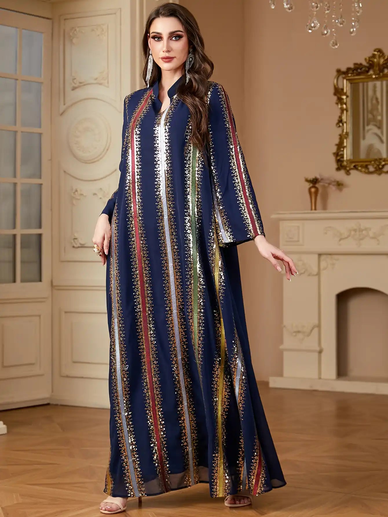 4170 Arab Robe Women's Chiffon Embroidered Muslim Dress