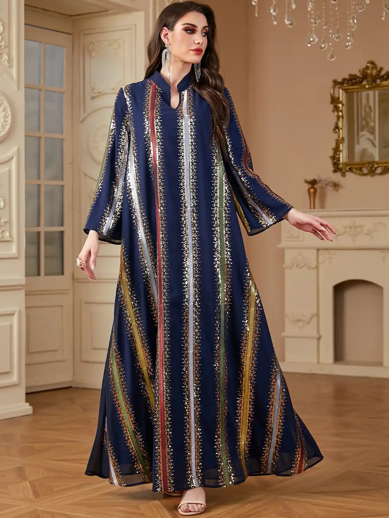 4170 Arab Robe Women's Chiffon Embroidered Muslim Dress