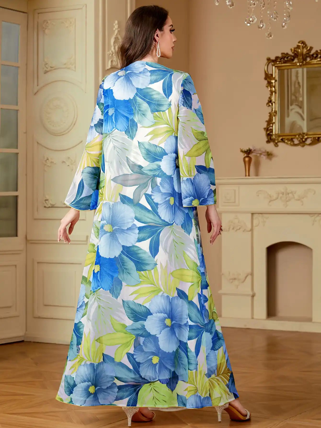 4185 Islamic Print Stitching Loose Sequin Dress Abaya