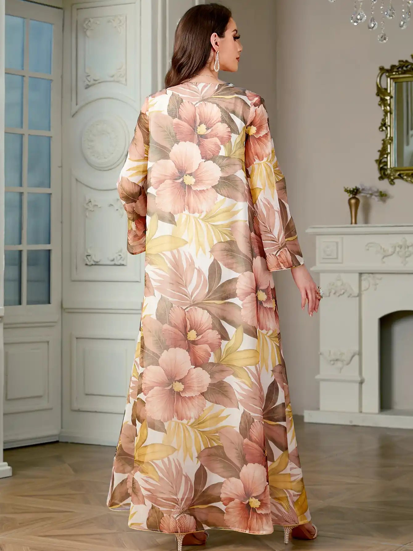 4185 Islamic Print Stitching Loose Sequin Dress Abaya