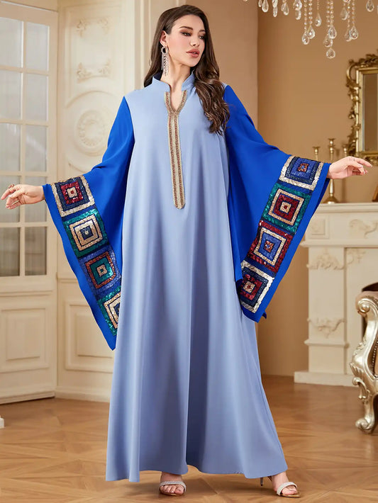 4203 Arabic Women's Loose Stitching Fashion Robe Dress