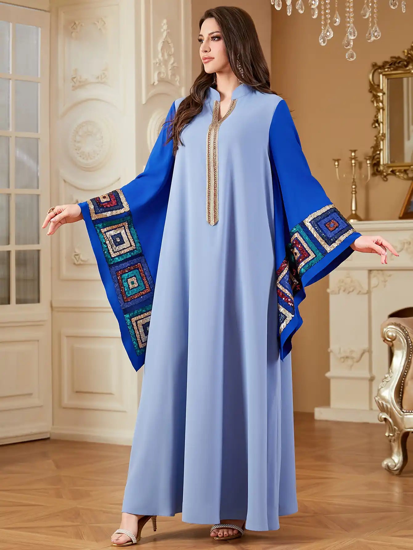 4203 Arabic Women's Loose Stitching Fashion Robe Dress