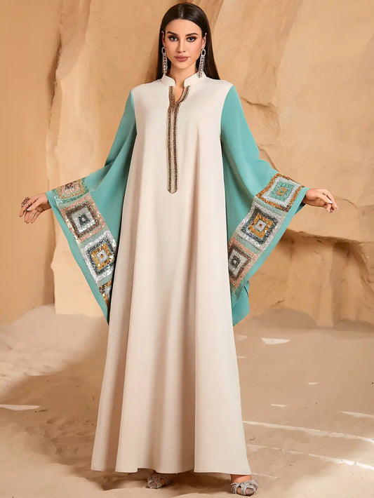 4203 Dubai Abaya Dress Bat Sleeve Kaftan Robe
