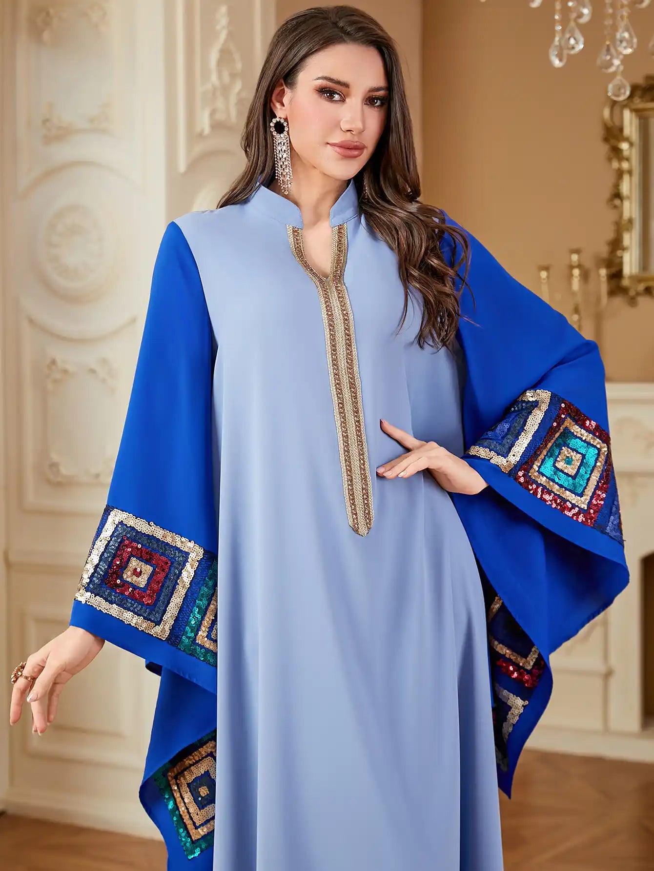 4203 Arabic Women's Loose Stitching Fashion Robe Dress