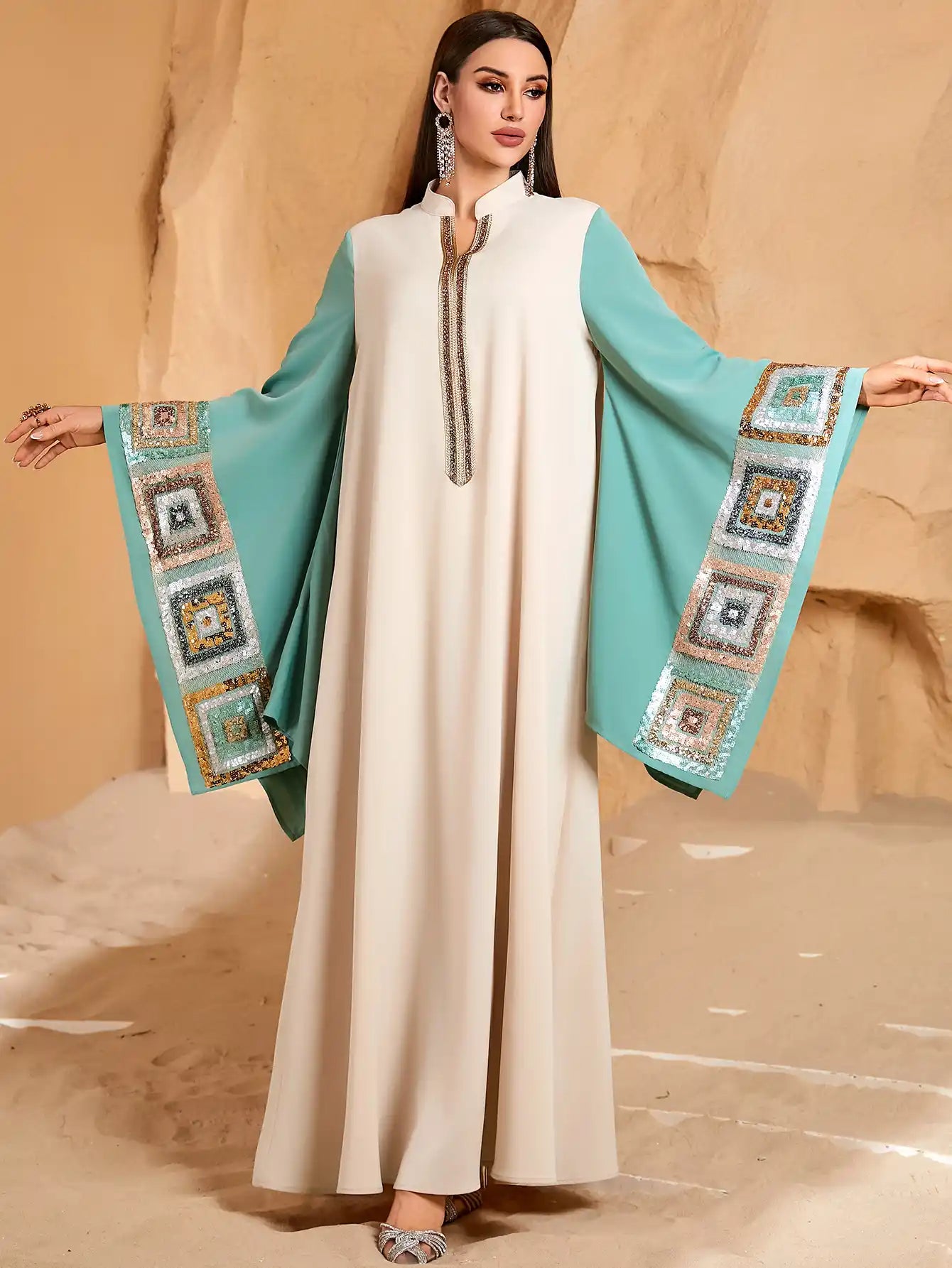 4203 Dubai Abaya Dress Bat Sleeve Kaftan Robe