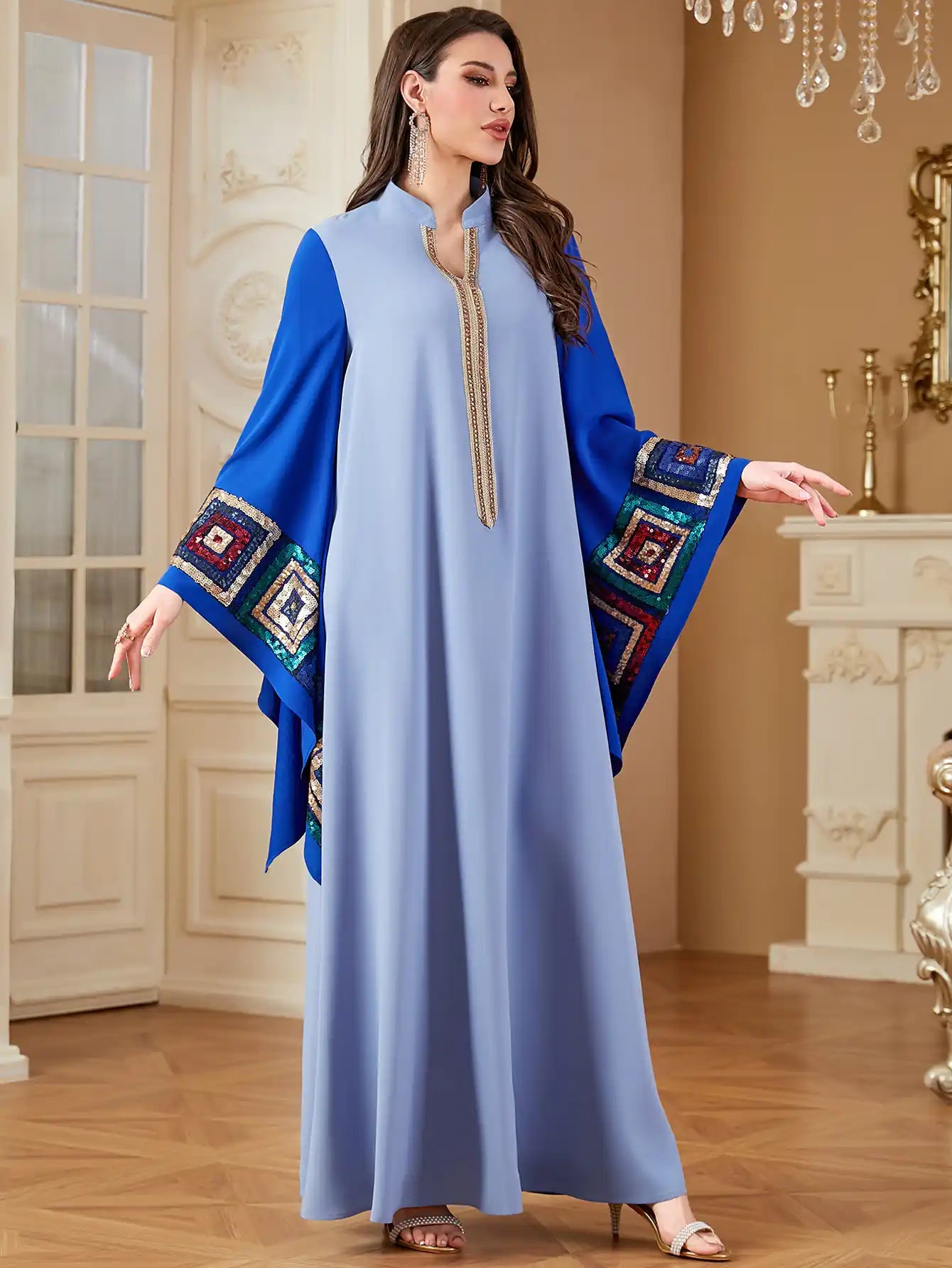 4203 Arabic Women's Loose Stitching Fashion Robe Dress