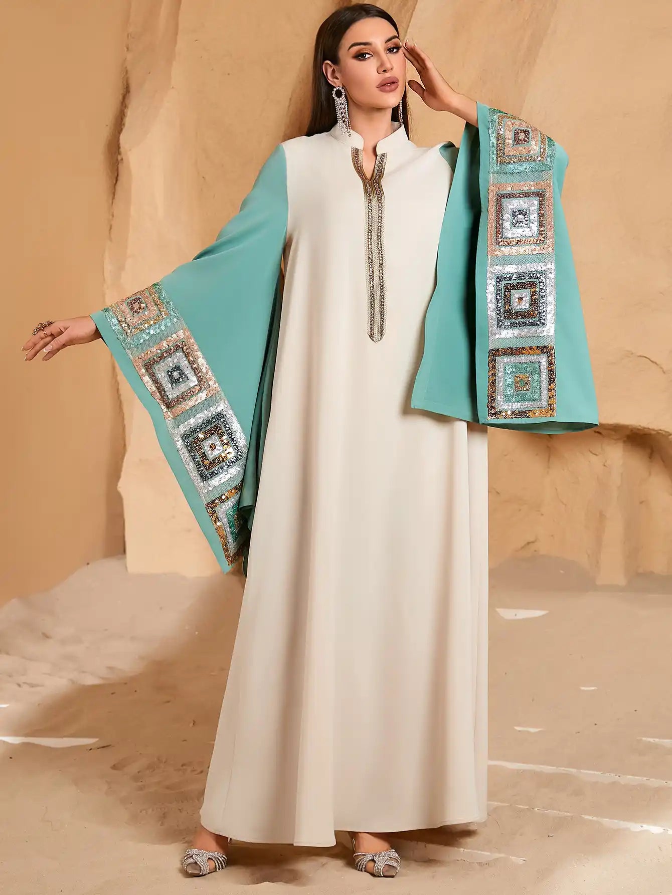 4203 Dubai Abaya Dress Bat Sleeve Kaftan Robe