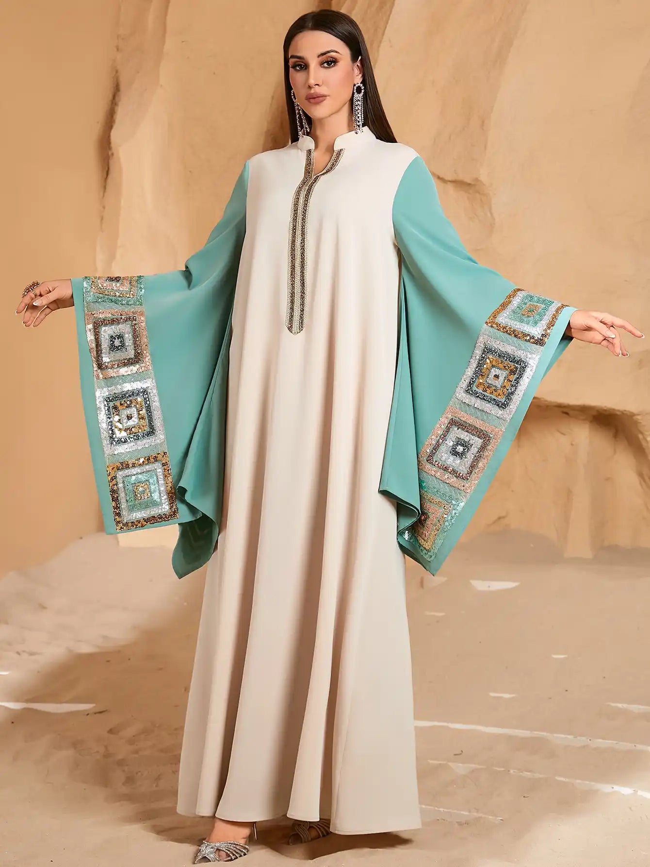 4203 Dubai Abaya Dress Bat Sleeve Kaftan Robe
