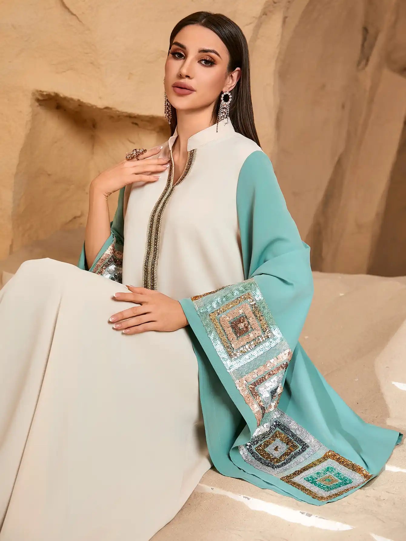 4203 Dubai Abaya Dress Bat Sleeve Kaftan Robe