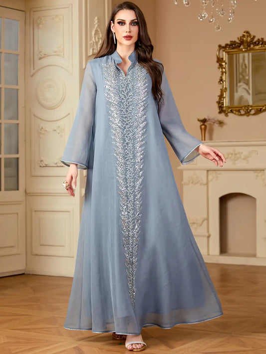4209 Robe Embroidery Muslim Solid Dress