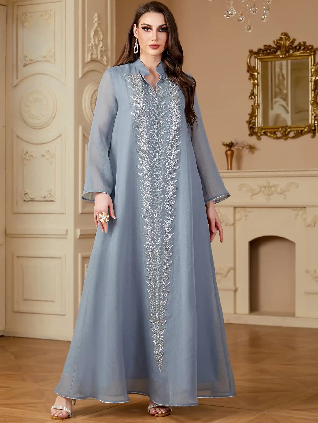 4209 Robe Embroidery Muslim Solid Dress