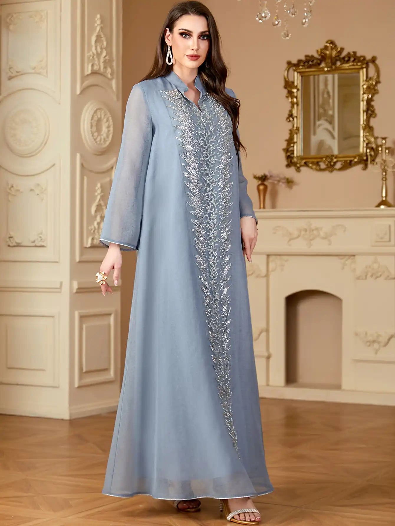 4209 Robe Embroidery Muslim Solid Dress