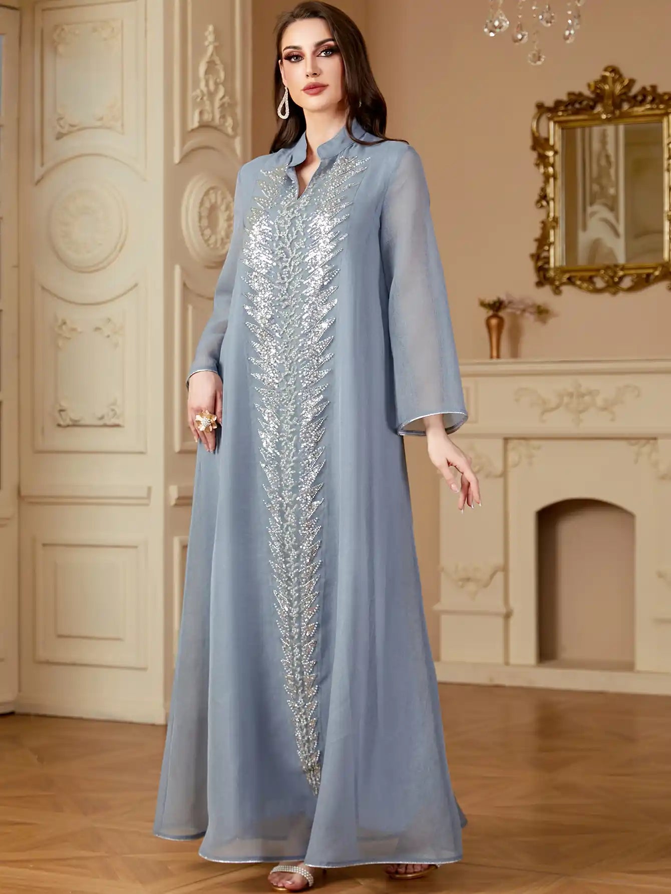 4209 Robe Embroidery Muslim Solid Dress