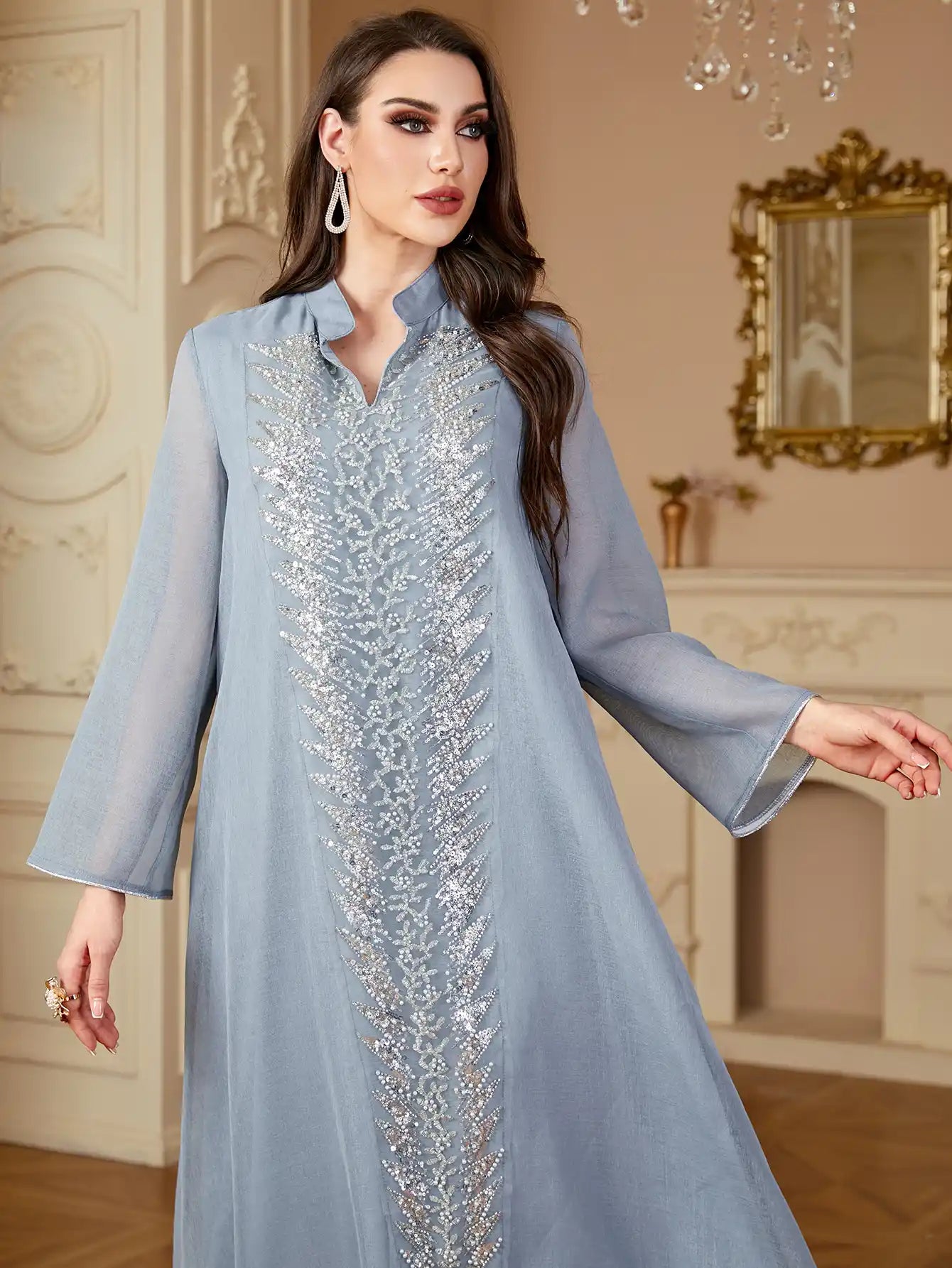 4209 Robe Embroidery Muslim Solid Dress