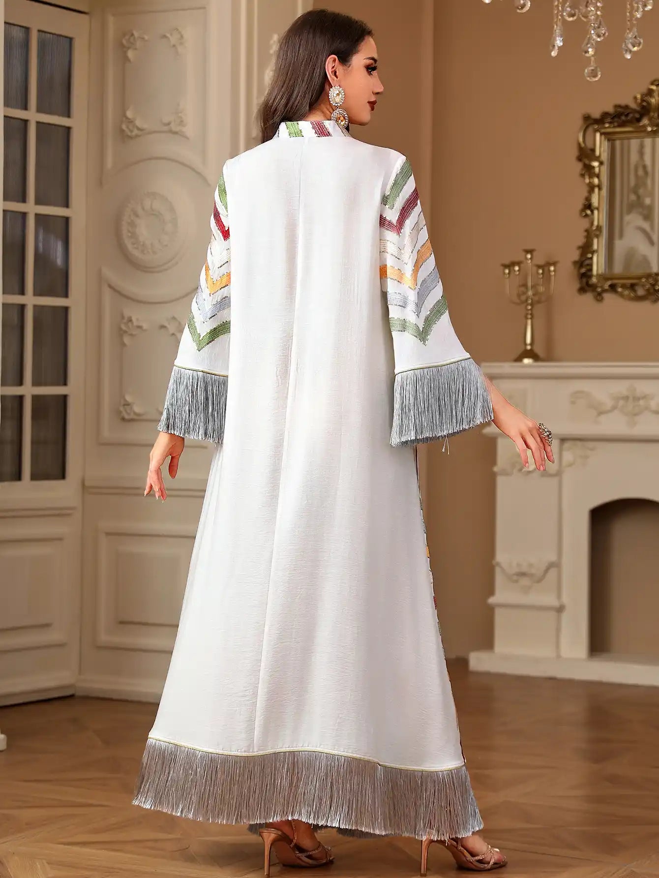 4211 Dubai Robe Sequin Embroidery Tassel Dress
