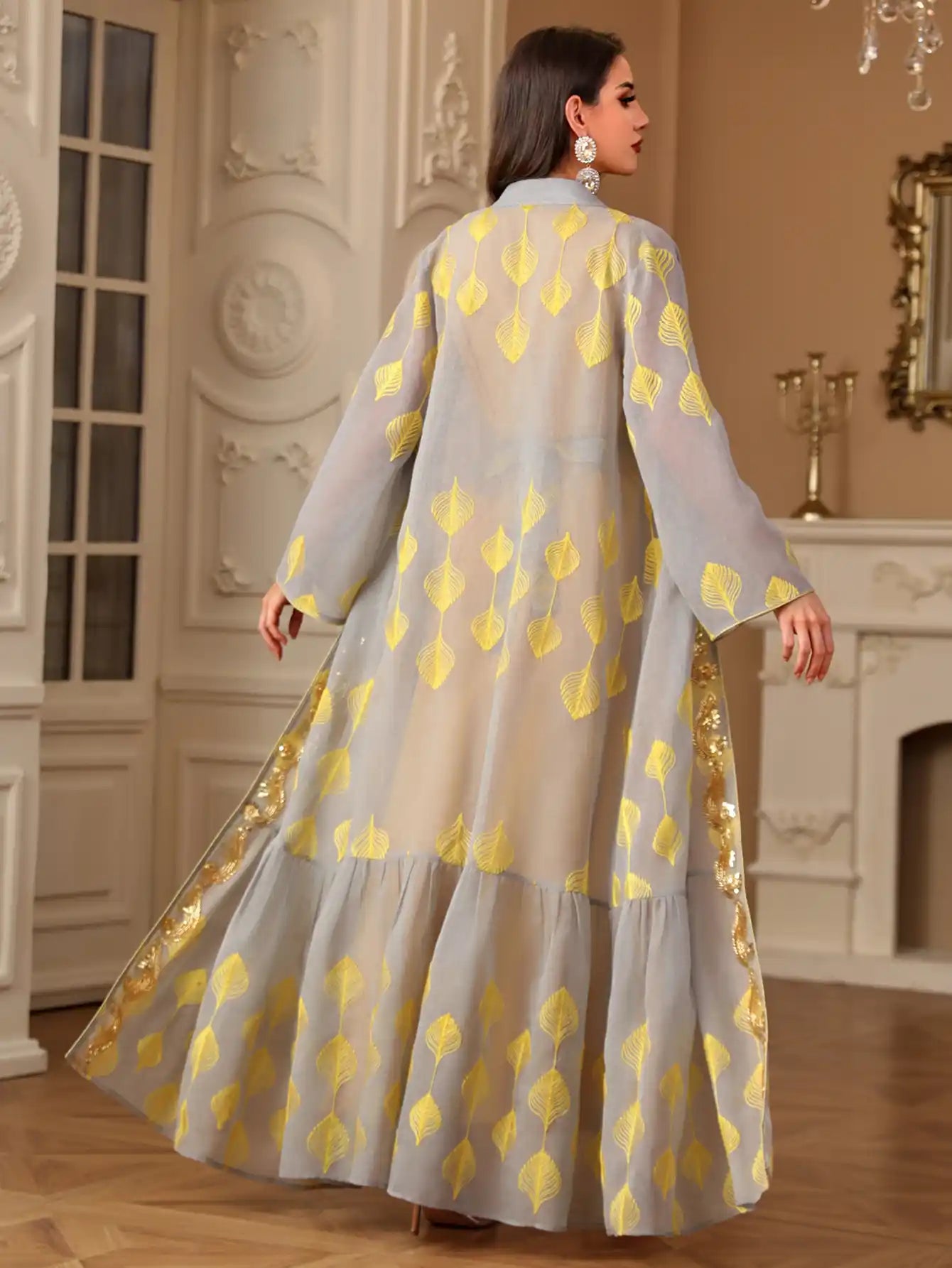 4212 Abaya Robe Embroidered Robe Cardigan Two-piece Set