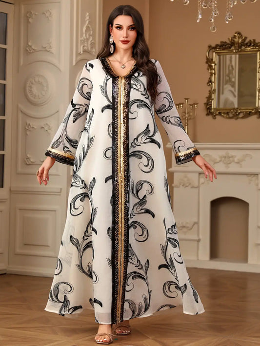 4216 Arabic Sequin Embroidered Abaya Robe