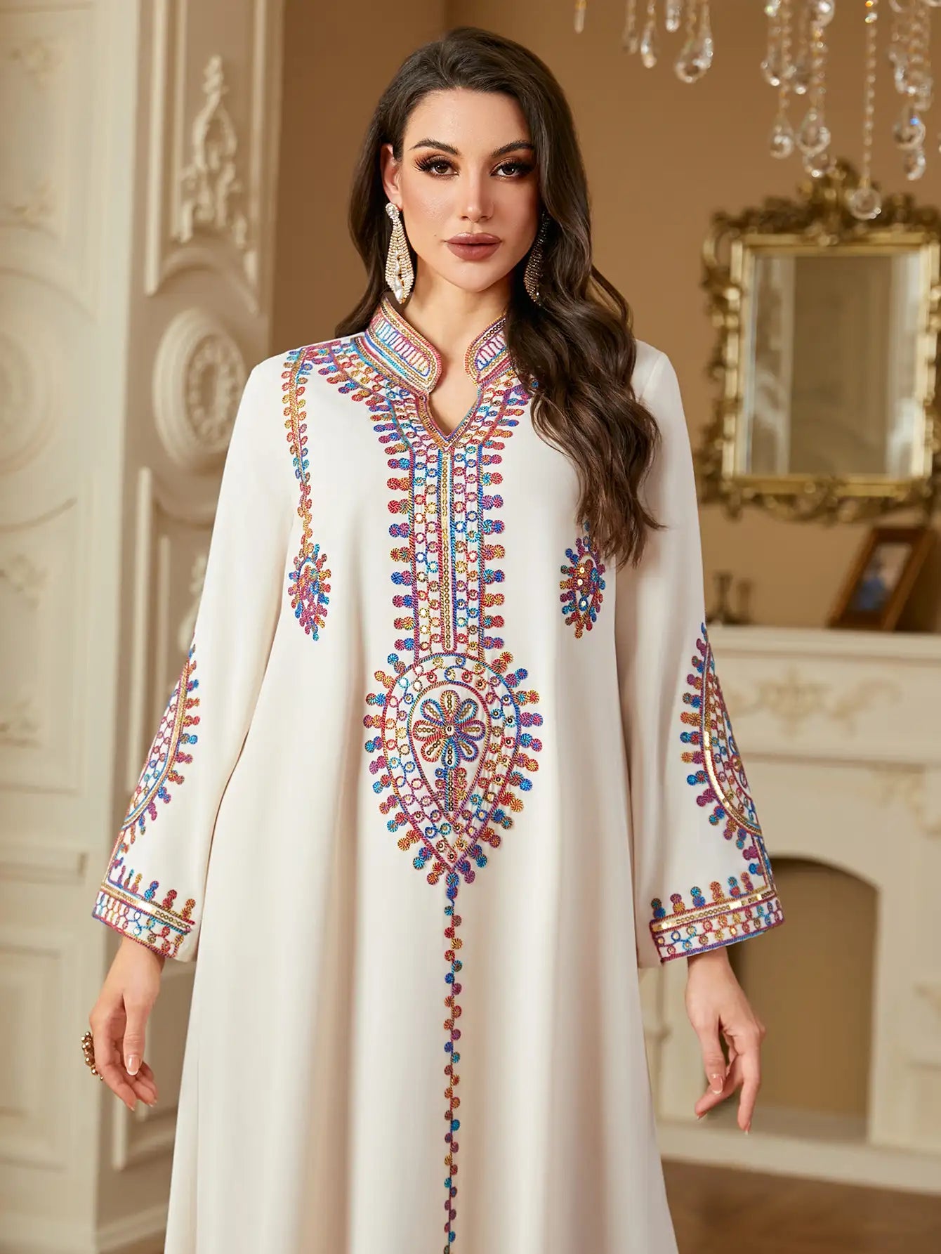 4219 Muslim Long Sleeve Dress Embroidered Large Size Abaya