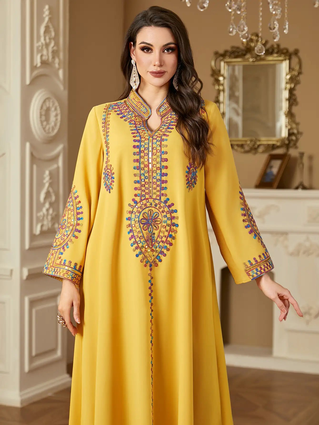 4219 Muslim Long Sleeve Dress Embroidered Large Size Abaya