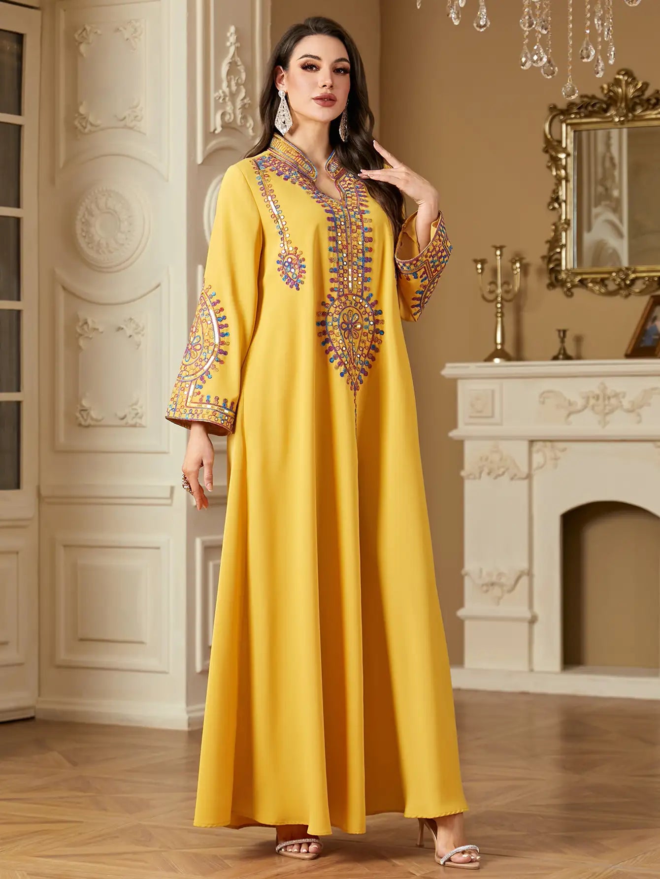 4219 Muslim Long Sleeve Dress Embroidered Large Size Abaya