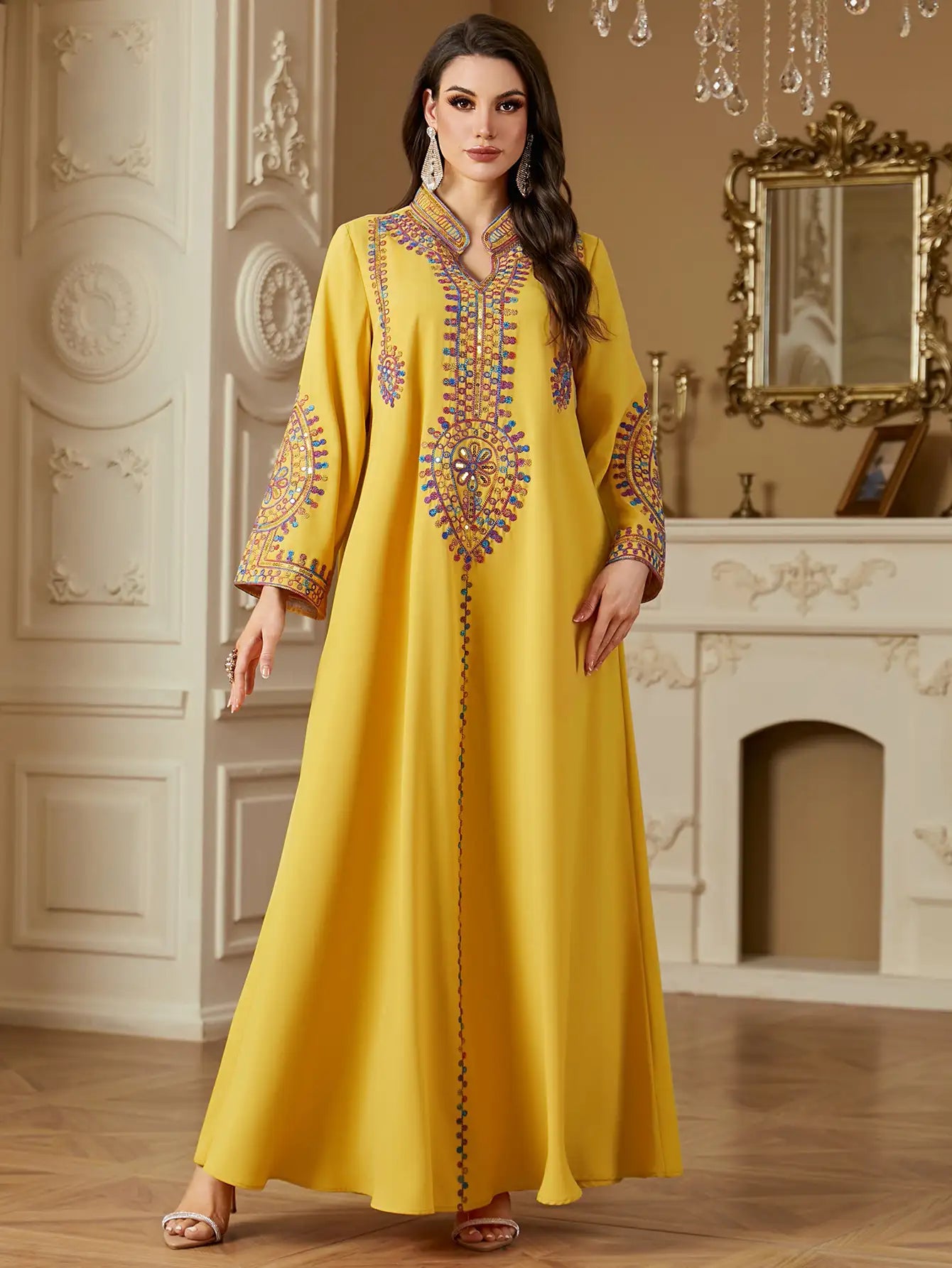 4219 Muslim Long Sleeve Dress Embroidered Large Size Abaya