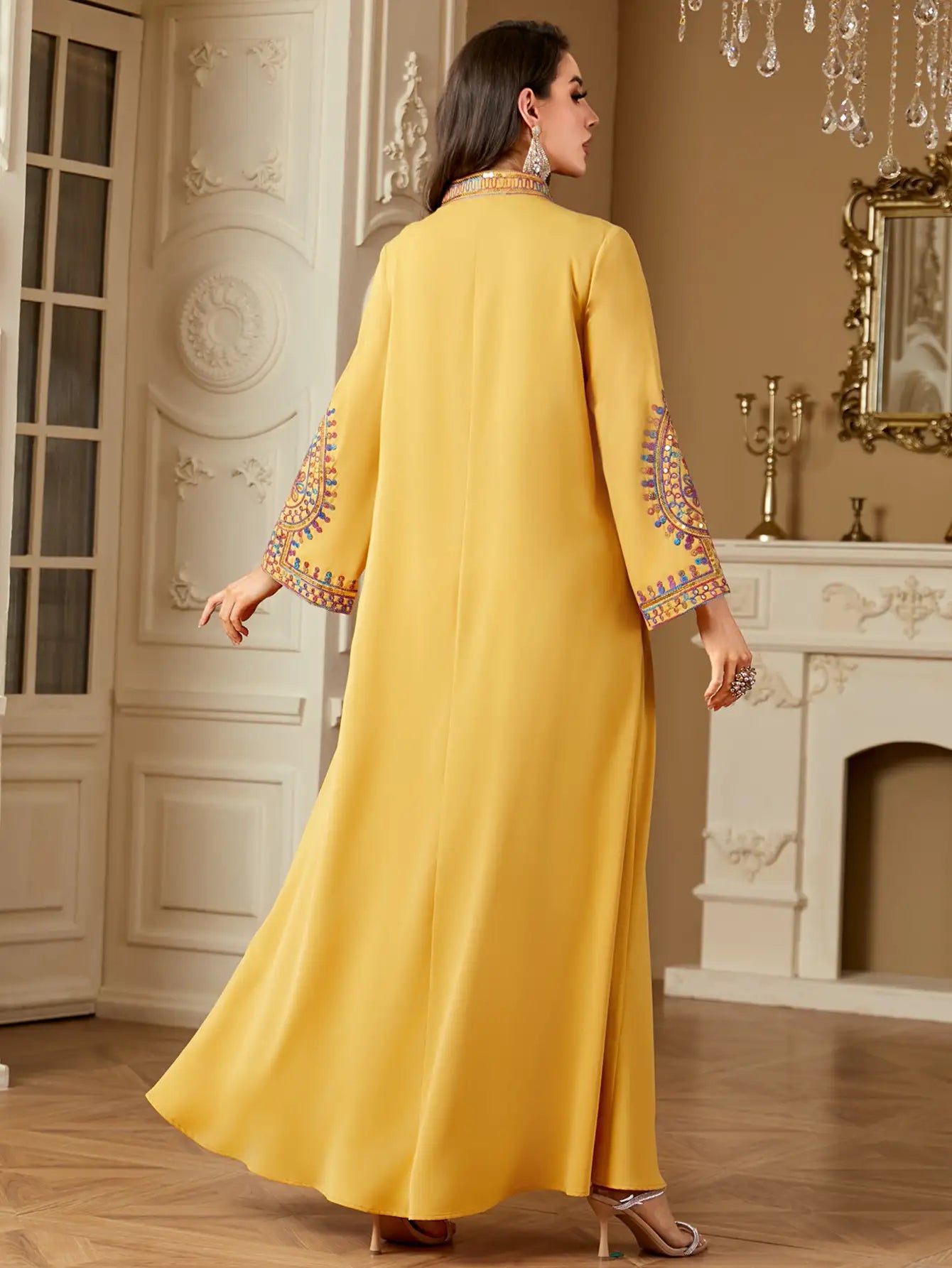 4219 Muslim Long Sleeve Dress Embroidered Large Size Abaya