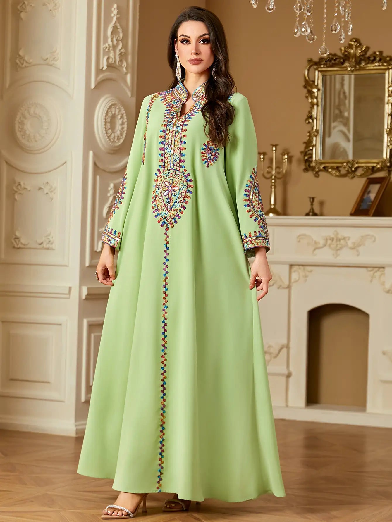 4219 Muslim Long Sleeve Dress Embroidered Large Size Abaya
