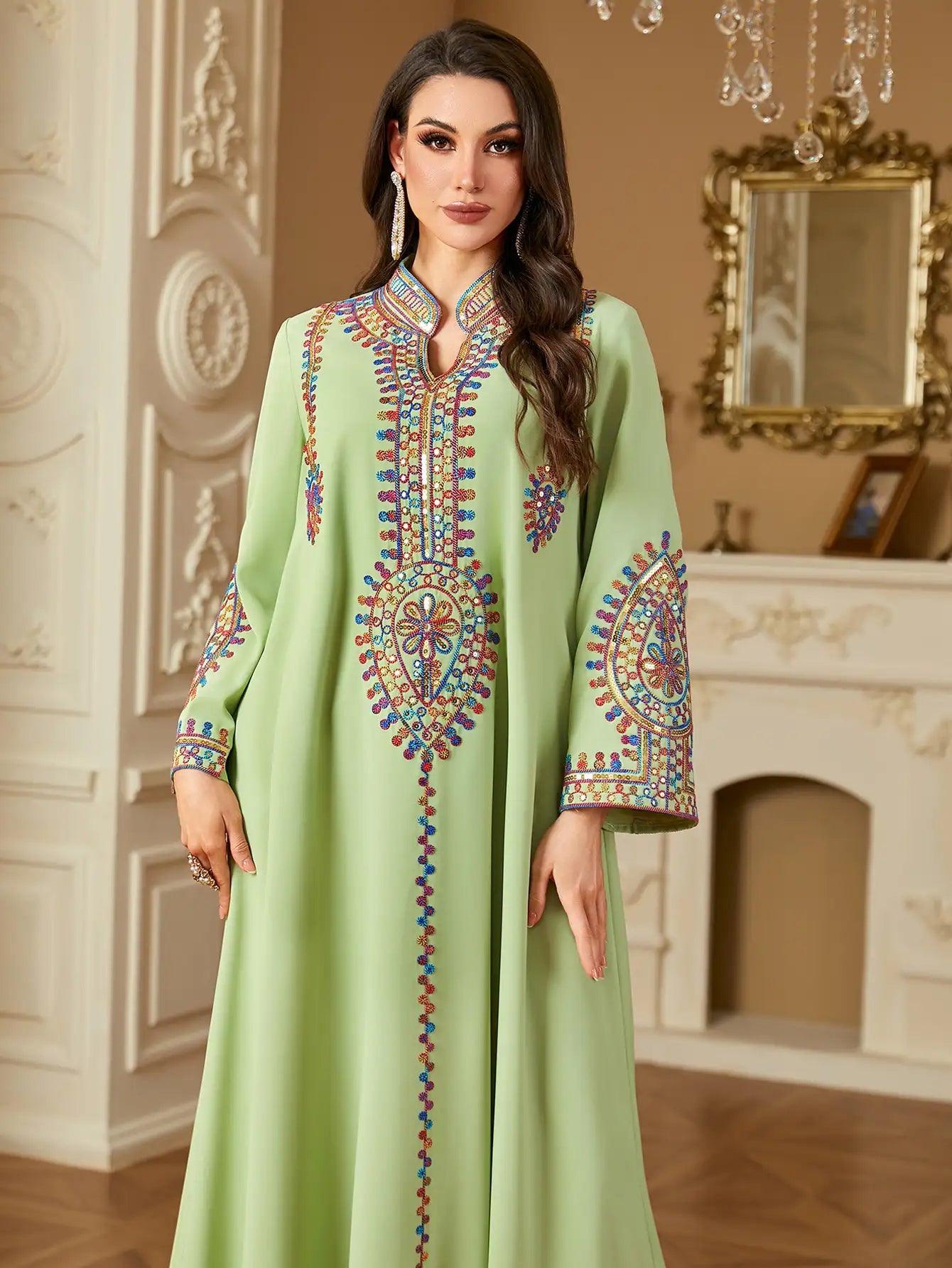 4219 Muslim Long Sleeve Dress Embroidered Large Size Abaya