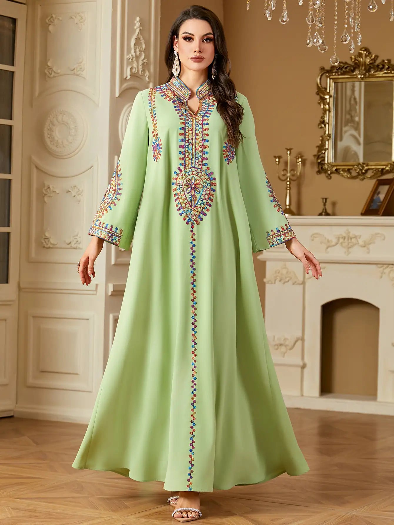 4219 Muslim Long Sleeve Dress Embroidered Large Size Abaya