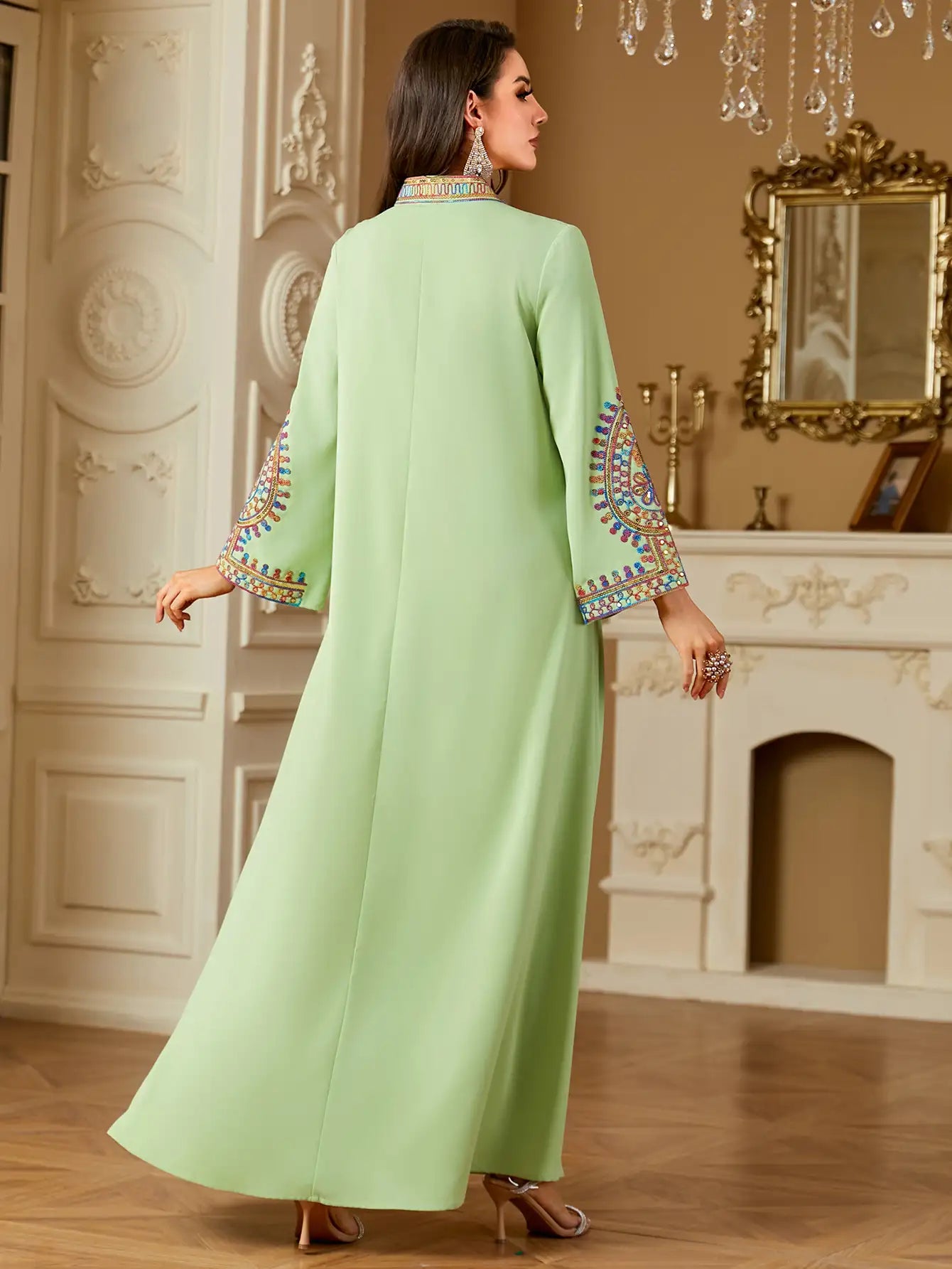 4219 Muslim Long Sleeve Dress Embroidered Large Size Abaya