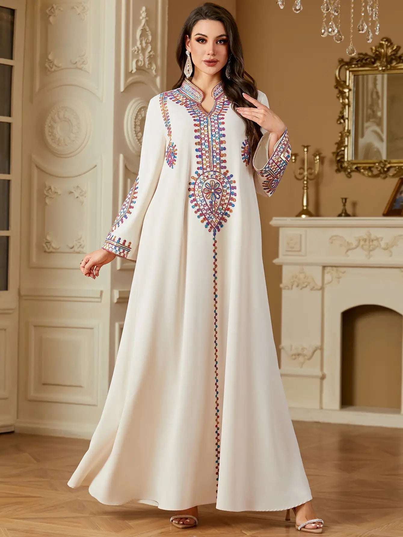 4219 Muslim Long Sleeve Dress Embroidered Large Size Abaya