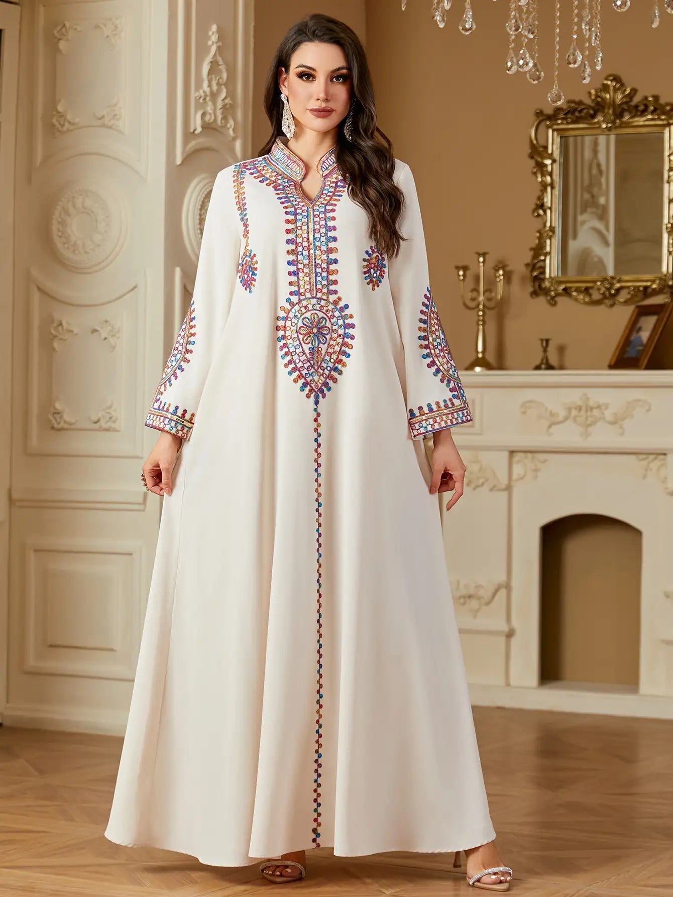 4219 Muslim Long Sleeve Dress Embroidered Large Size Abaya