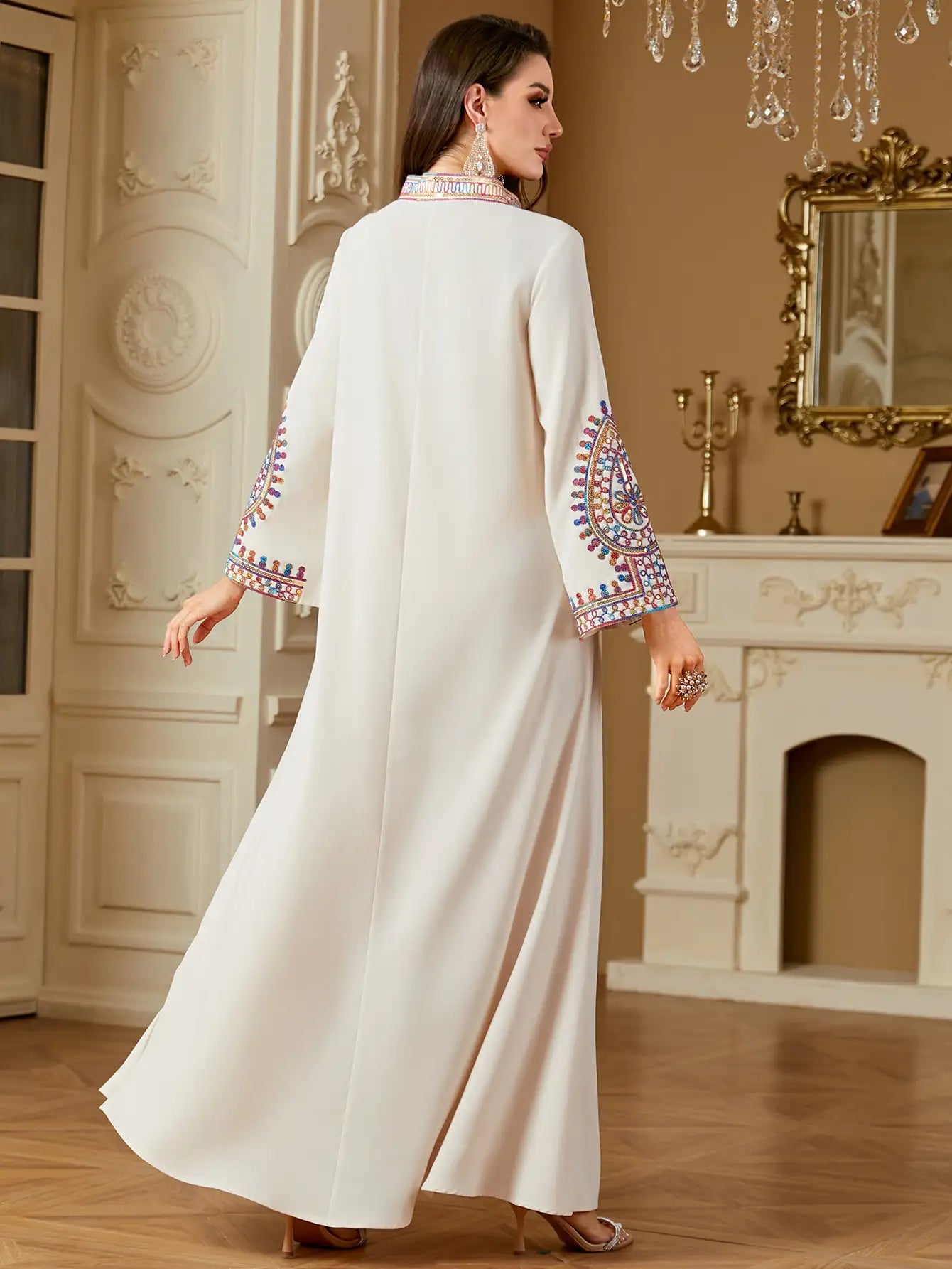 4219 Muslim Long Sleeve Dress Embroidered Large Size Abaya
