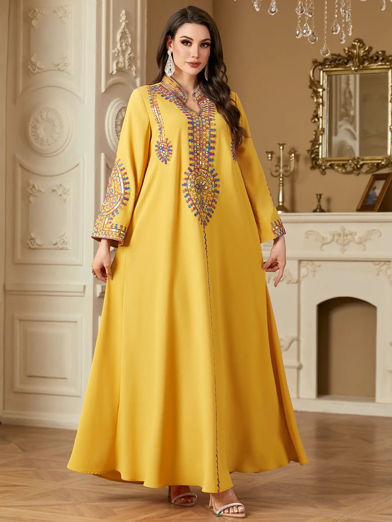 4219 Muslim Long Sleeve Dress Embroidered Large Size Abaya