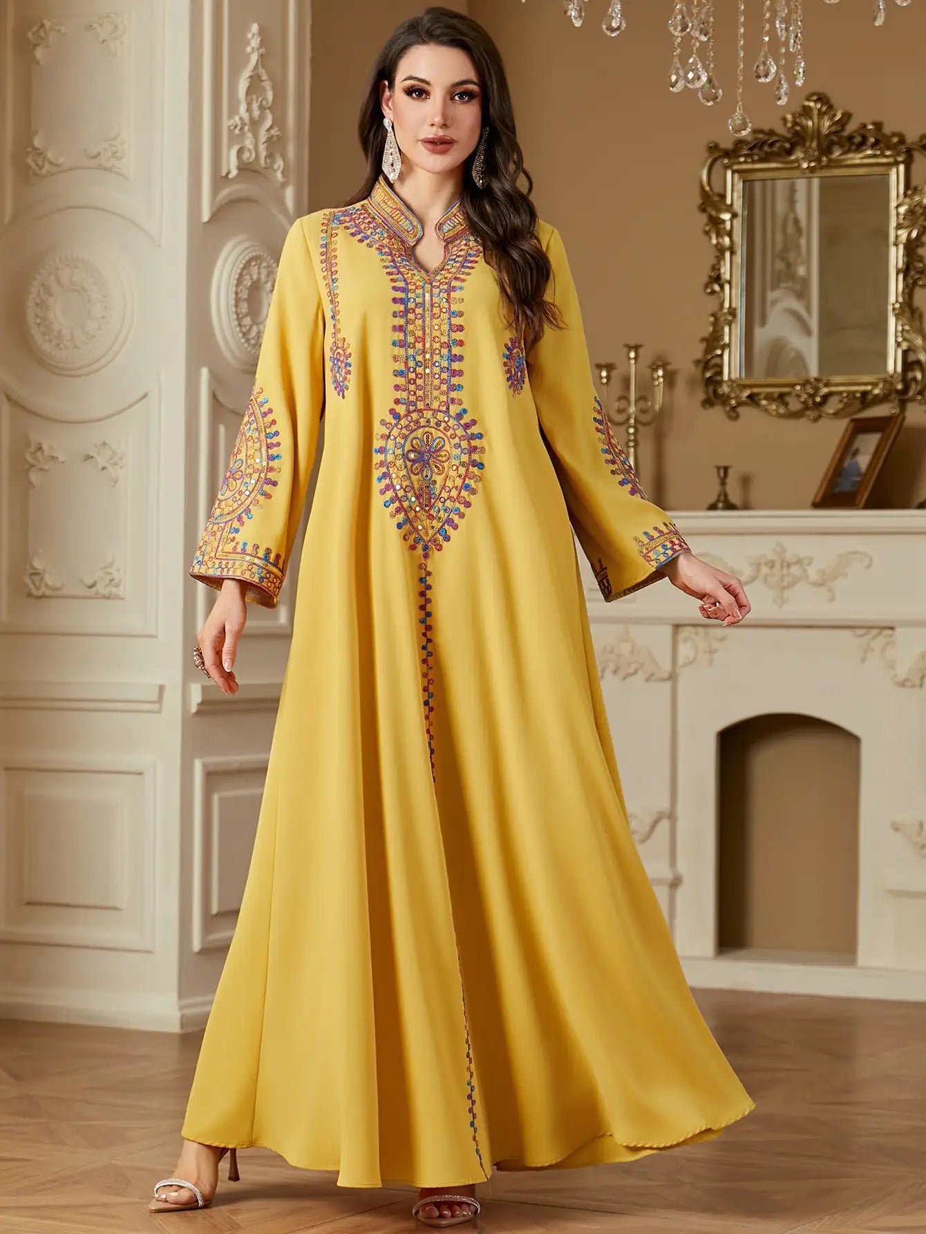 4219 Muslim Long Sleeve Dress Embroidered Large Size Abaya