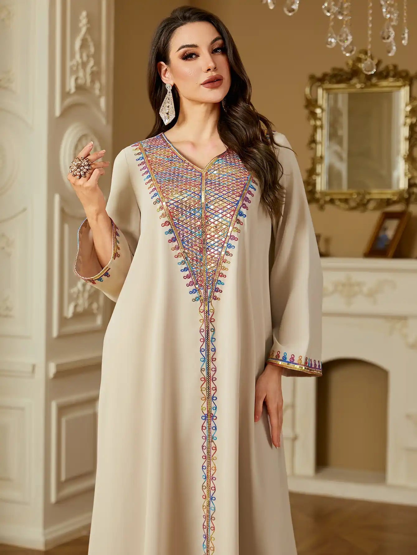 4220 Muslim Sequin Embroidery Arabian Dubai Robe