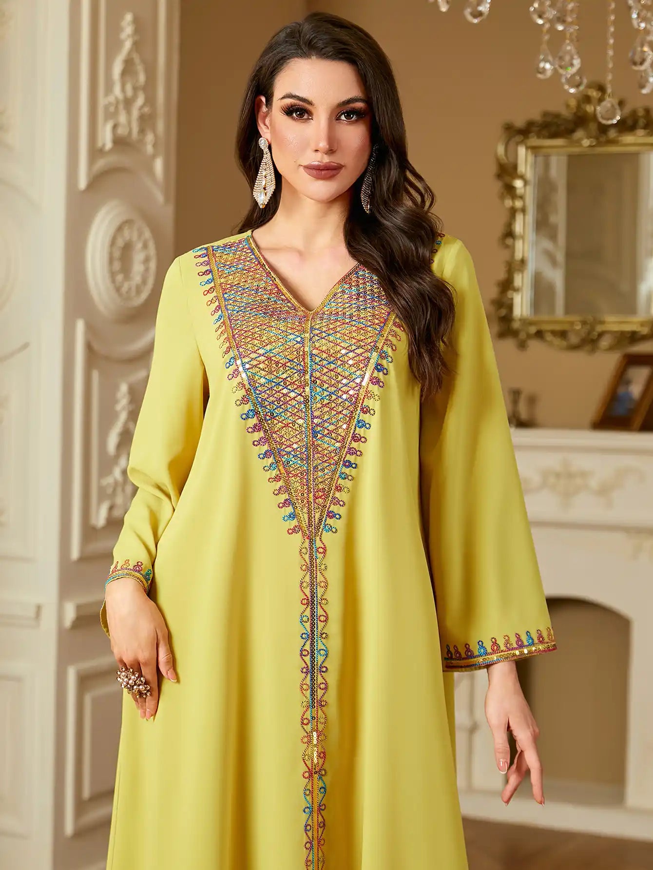 4220 Muslim Sequin Embroidery Arabian Dubai Robe