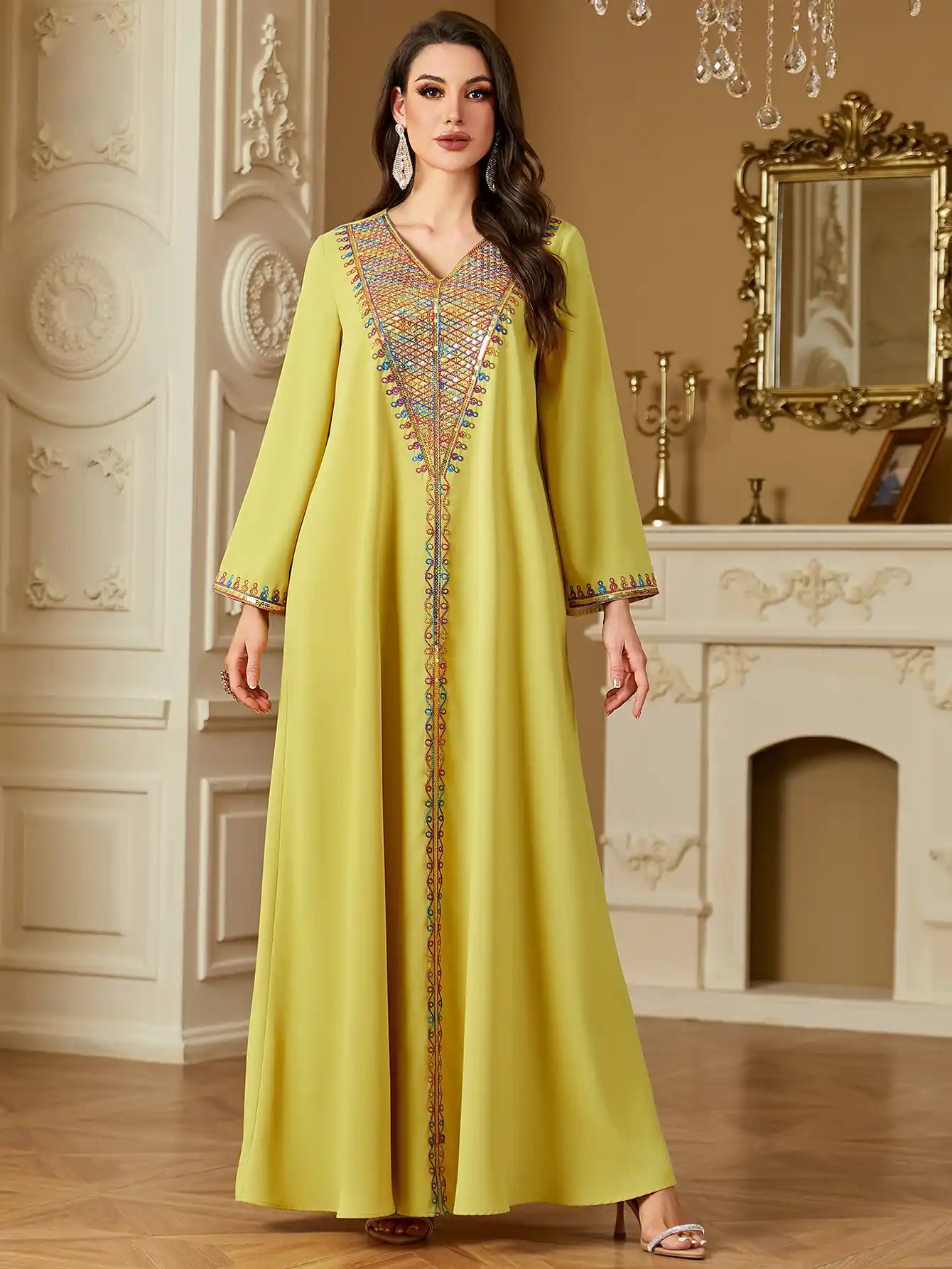 4220 Muslim Sequin Embroidery Arabian Dubai Robe