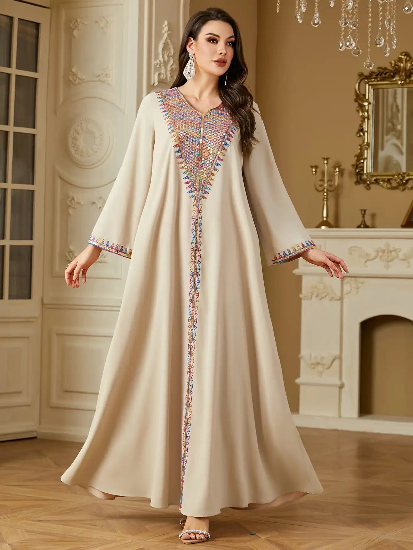 4220 Muslim Sequin Embroidery Arabian Dubai Robe