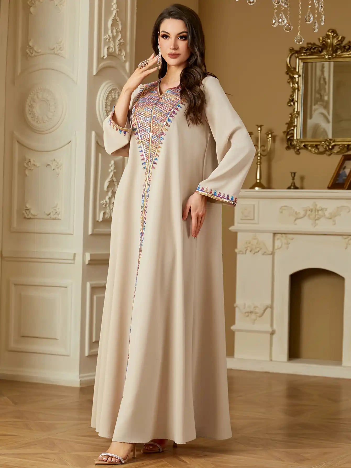 4220 Muslim Sequin Embroidery Arabian Dubai Robe