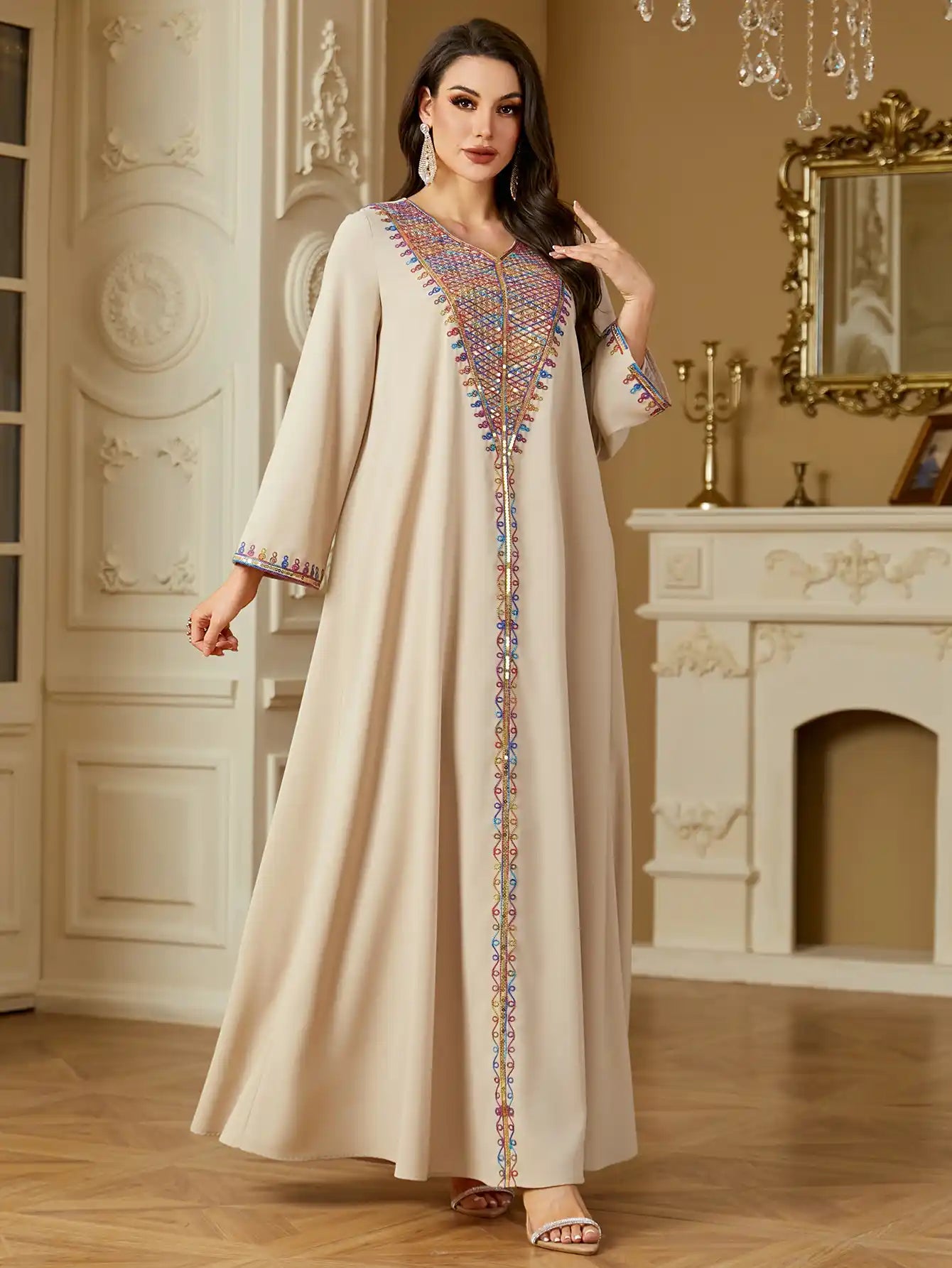 4220 Muslim Sequin Embroidery Arabian Dubai Robe