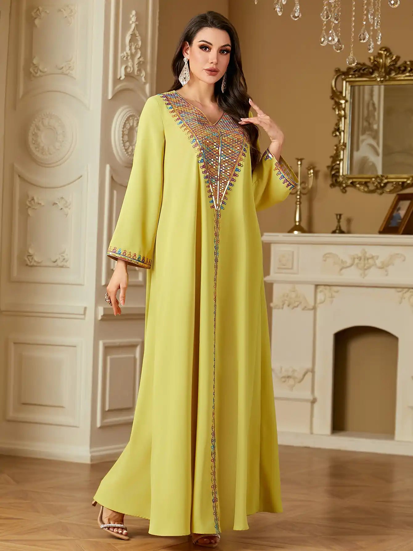 4220 Muslim Sequin Embroidery Arabian Dubai Robe