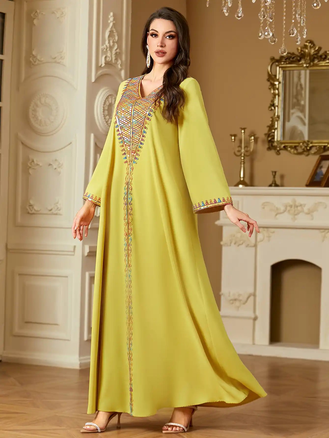 4220 Muslim Sequin Embroidery Arabian Dubai Robe