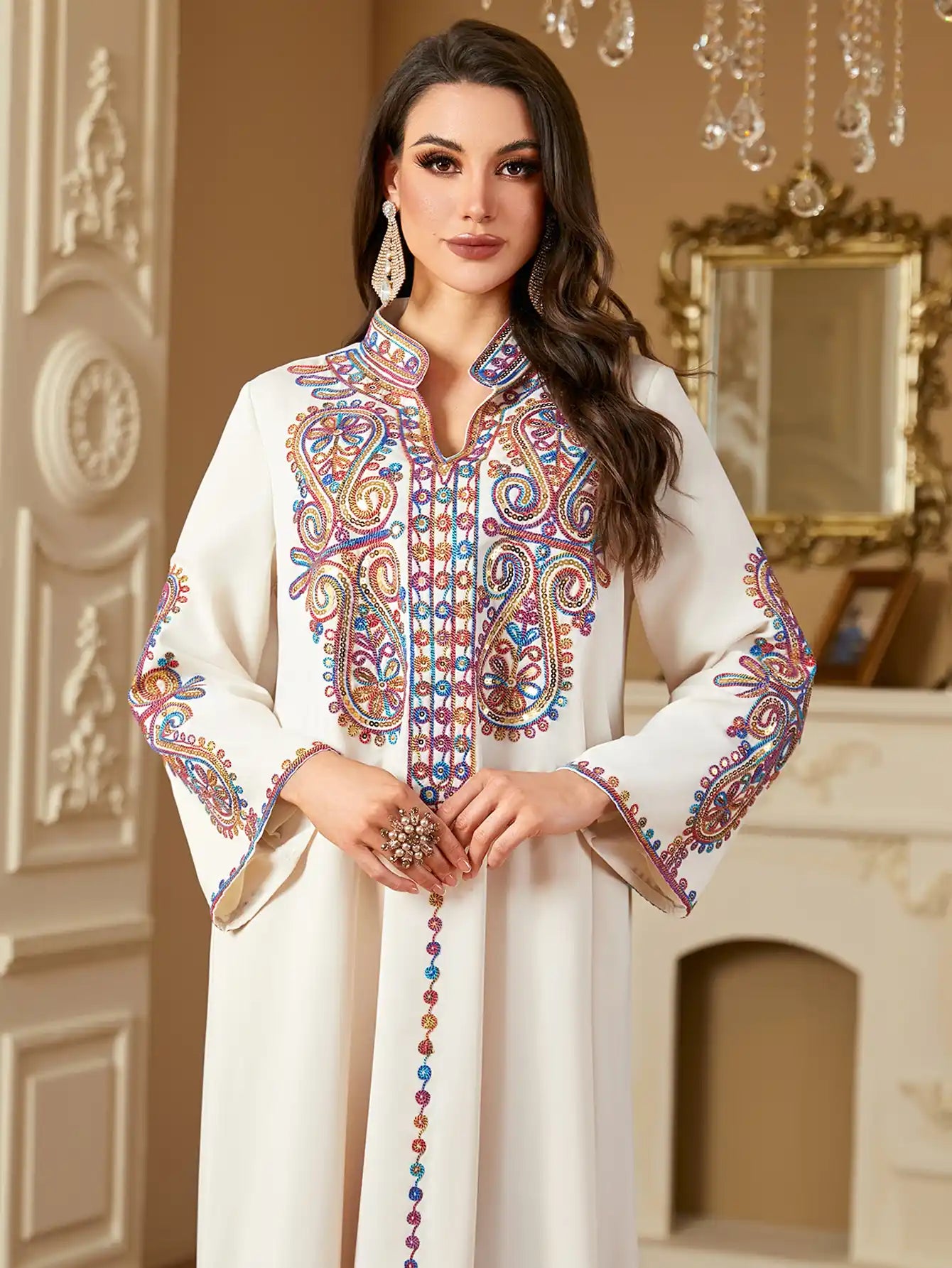 4221 Muslim Elegant Beaded Embroidered Arabic Dress