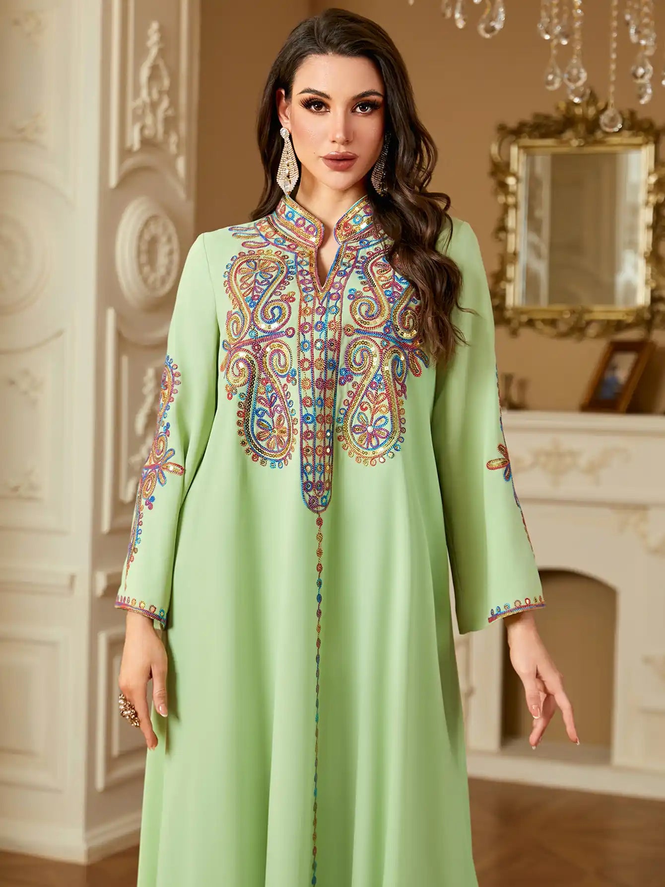 4221 Muslim Elegant Beaded Embroidered Arabic Dress