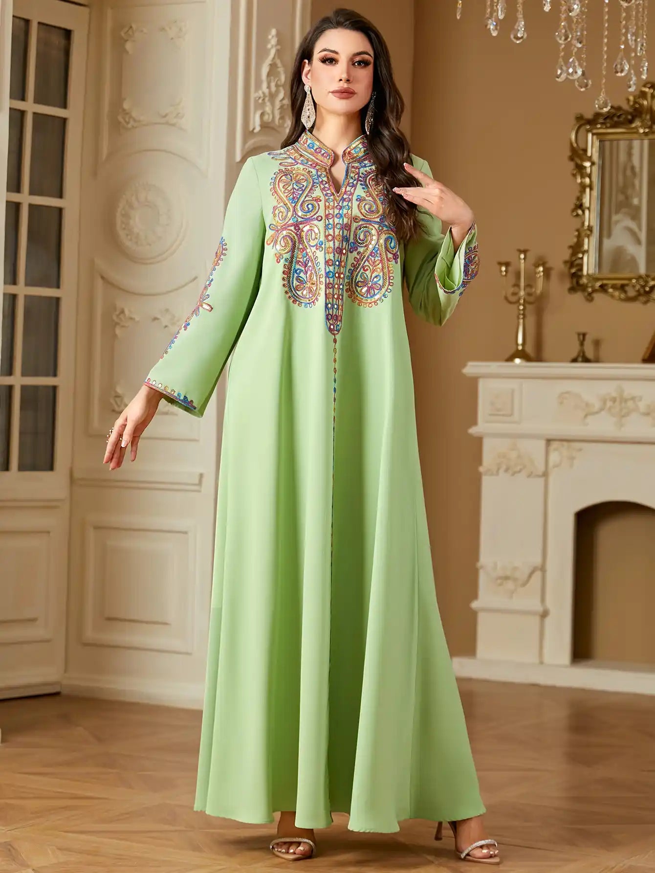 4221 Muslim Elegant Beaded Embroidered Arabic Dress