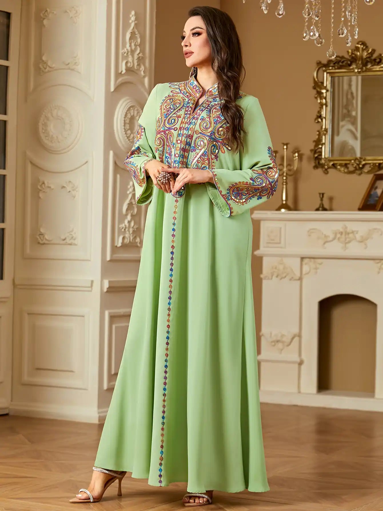 4221 Muslim Elegant Beaded Embroidered Arabic Dress