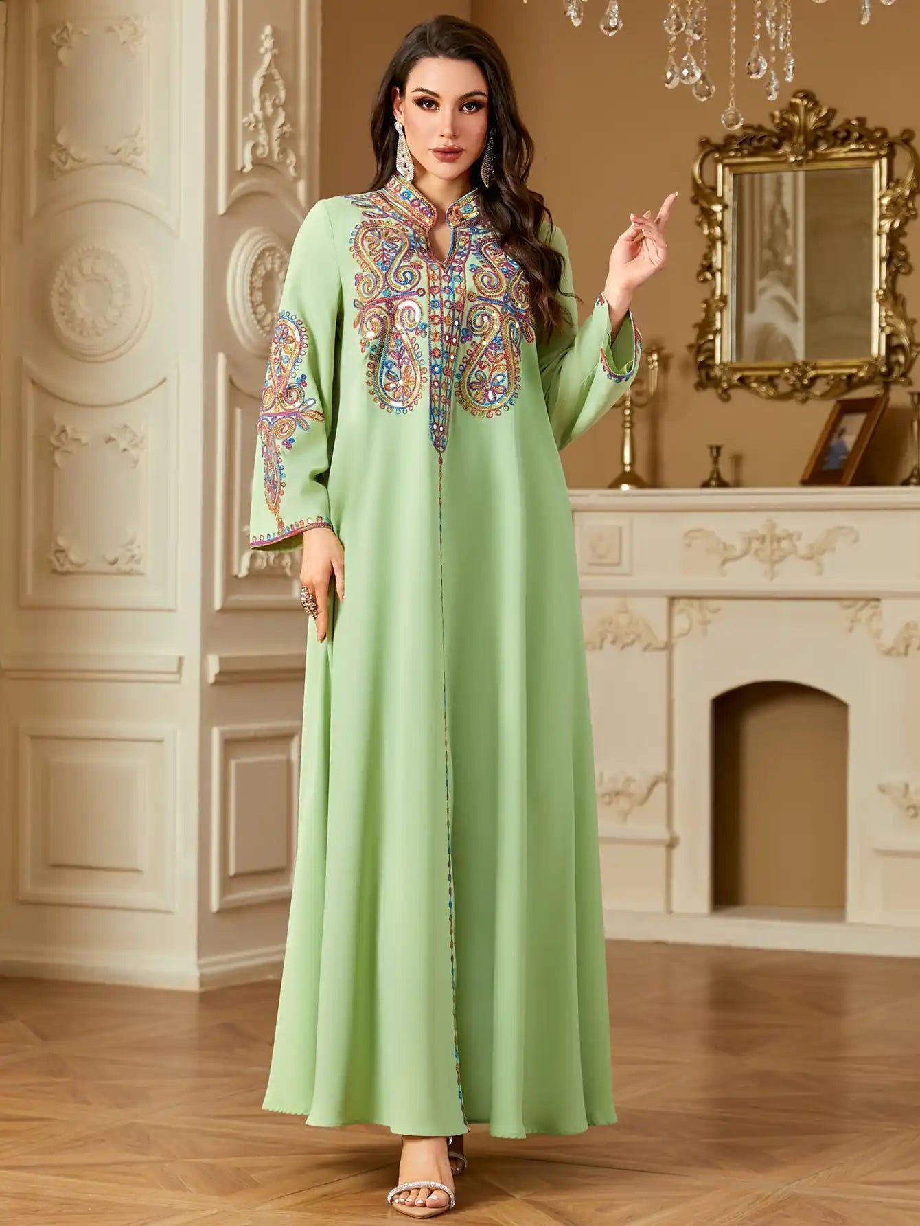 4221 Muslim Elegant Beaded Embroidered Arabic Dress